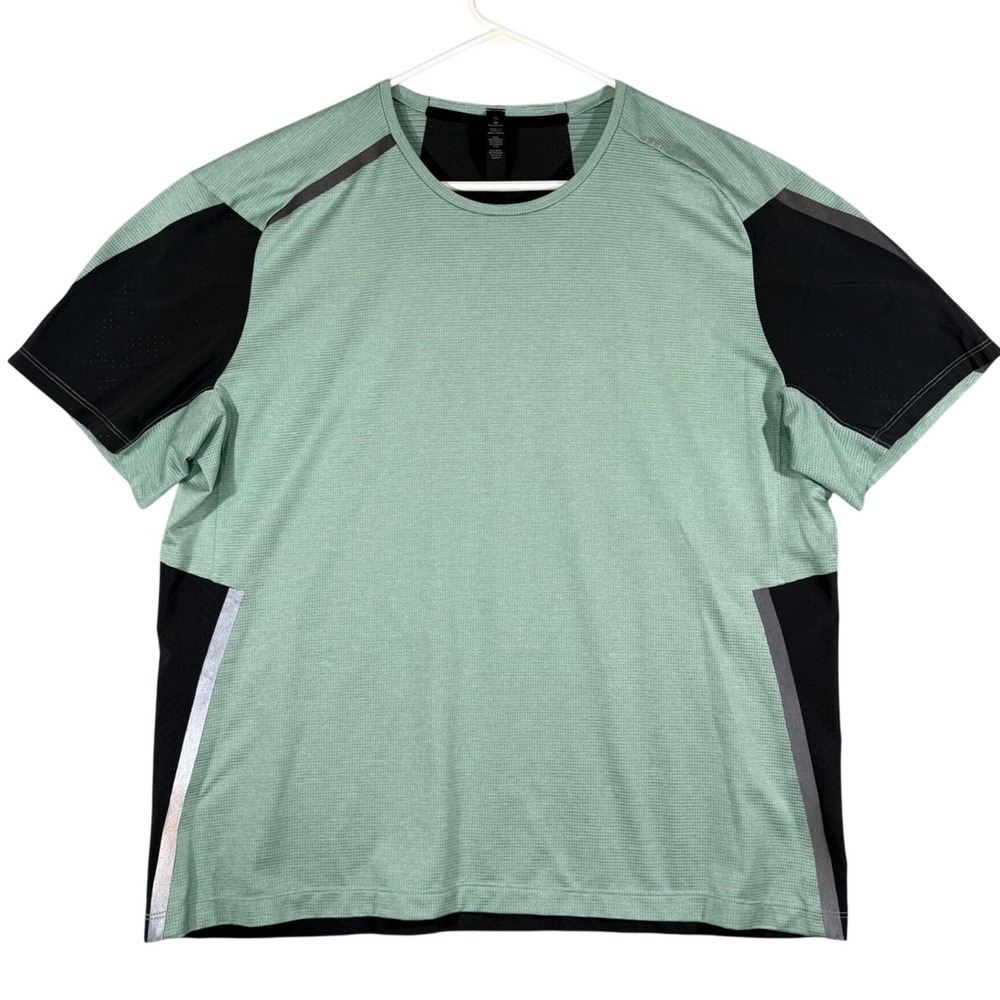 lululemon Short Sleeve Shirt Mens XL Sage Green Colorblock Reflective Training